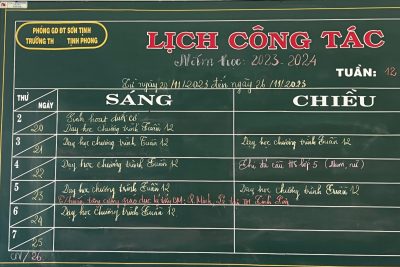 LỊCH CÔNG TÁC TUẦN 12